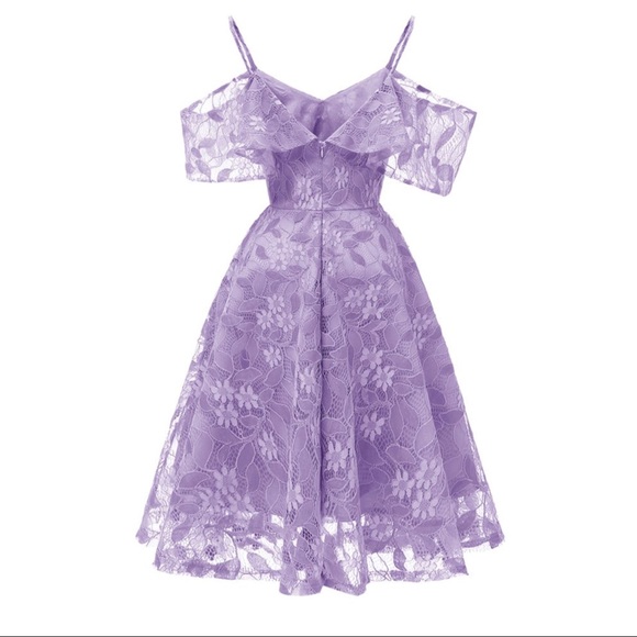 Lilac Lavender Lace A-Line Dress - Picture 5 of 5